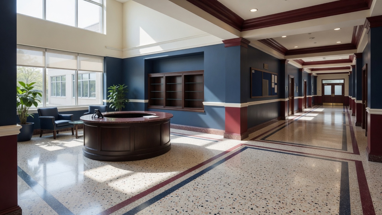 A Southeast campus lobby after contracted facility service